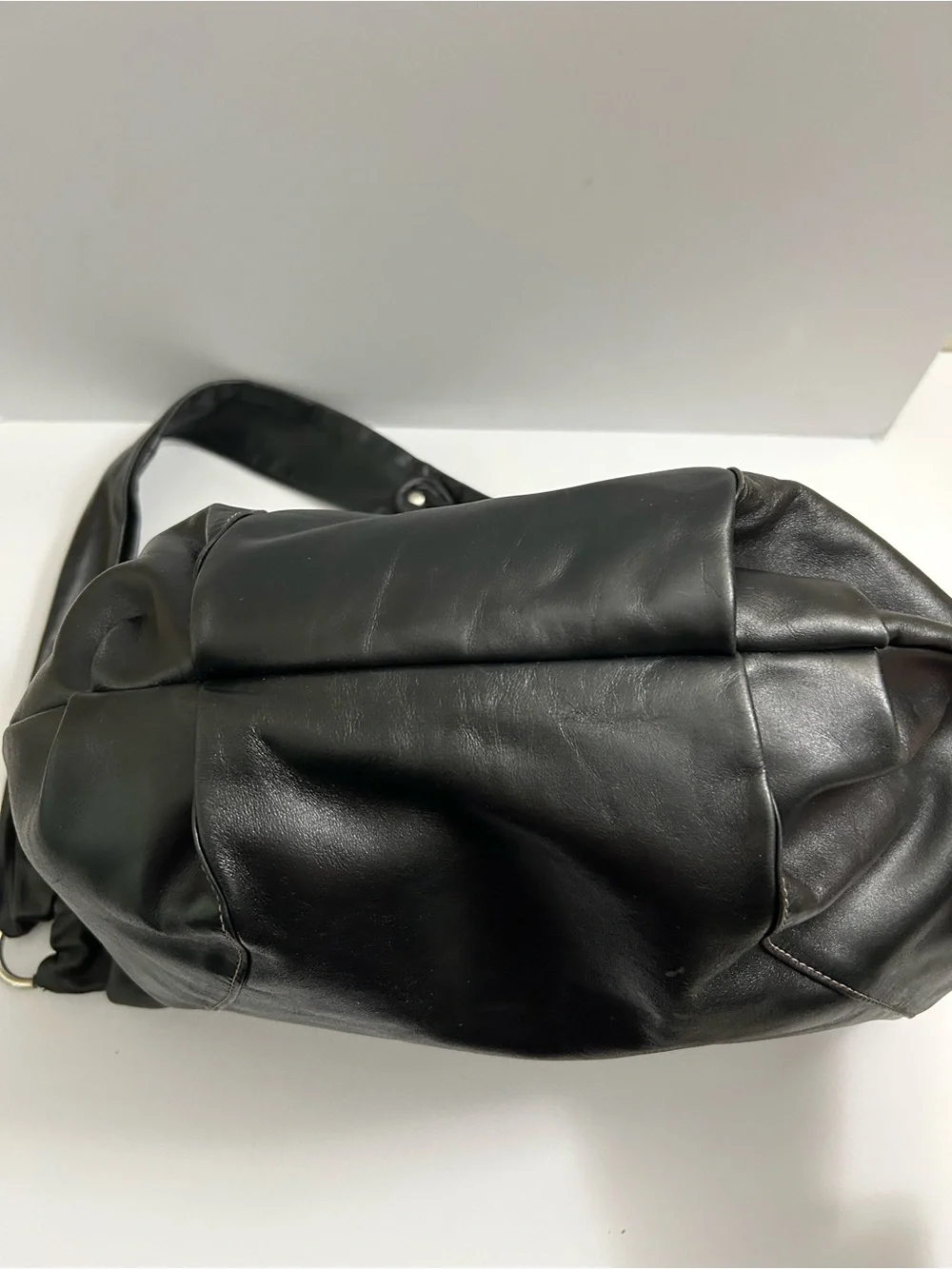 Prune Black Leather Hobo with Metal Ring Accents